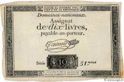 10 Livres filigrane royal Fauté FRANCE  1792 Ass.36a-v1c