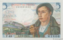 5 Francs BERGER FRANCE 1943 F.05.03 pr.NEUF