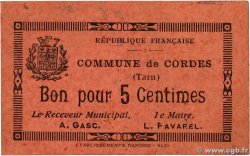 5 Centimes FRANCE régionalisme et divers Cordes 1919 JP.81-58