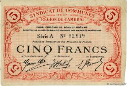 5 Francs FRANCE régionalisme et divers Cambrai 1916 JP.59-0470 TTB