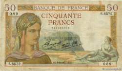 50 Francs CÉRÈS modifié FRANCE 1937 F.18.01 B