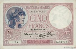 5 Francs FEMME CASQUÉE modifié FRANCE 1939 F.04.09 TTB