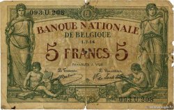 5 Francs BELGIQUE 1921 P.075b pr.B