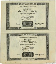 10 Livres filigrane républicain, gravure modifiée Planche FRANCE  1792 Ass.36c