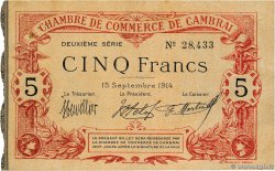 5 Francs FRANCE régionalisme et divers Cambrai 1914 JP.037.14