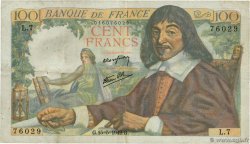 100 Francs DESCARTES FRANCE 1942 F.27.01 TB+