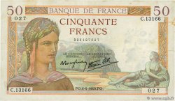 50 Francs CÉRÈS modifié FRANCE 1940 F.18.42 TTB