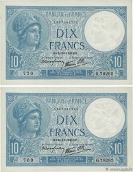 10 Francs MINERVE modifié Consécutifs FRANCE 1940 F.07.18 SUP+