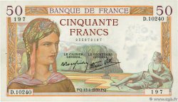 50 Francs CÉRÈS modifié FRANCE 1939 F.18.25 SUP