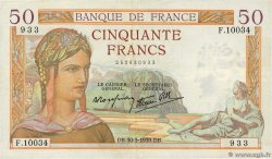 50 Francs CÉRÈS modifié FRANCE 1939 F.18.24 TTB