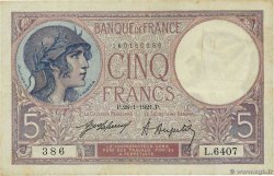 5 Francs FEMME CASQUÉE FRANCE 1921 F.03.05 TB