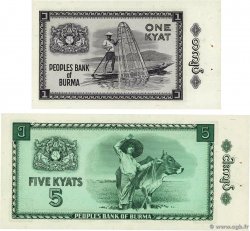 1 et 5 Kyat Lot BIRMANIE 1965 P.52 et P.53 SPL