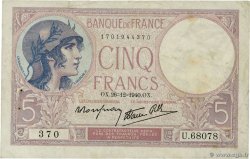 5 Francs FEMME CASQUÉE modifié FRANCE 1940 F.04.18 TB