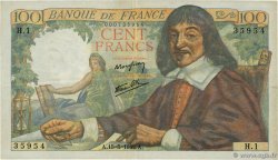 100 Francs DESCARTES FRANCE 1942 F.27.01 pr.TTB