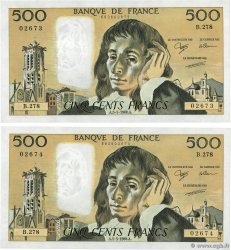 500 Francs PASCAL Consécutifs FRANCE  1988 F.71.39 AU-