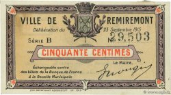 50 Centimes FRANCE regionalism and miscellaneous Remiremont 1915 JP.88-062 UNC