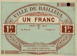 1 Franc Épreuve FRANCE Regionalismus und verschiedenen Bailleul 1914 JP.59-0243 fST+