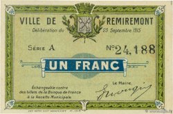 1 Franc FRANCE régionalisme et divers Remiremont 1915 JP.88-063 SPL