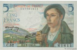 5 Francs BERGER FRANCE 1943 F.05.03 NEUF