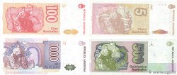 5, 100, 500 et 1000 Australes Lot ARGENTINE 1986 P.324b, P.327c, P.328b et P.329 NEUF
