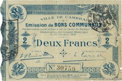 2 Francs FRANCE régionalisme et divers Cambrai 1914 JP.59-0449