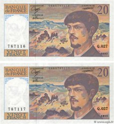 20 Francs DEBUSSY à fil de sécurité Consécutifs FRANCE  1990 F.66bis.01