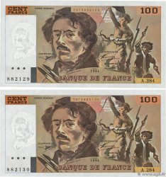 100 Francs DELACROIX 442-1 & 442-2 Consécutifs FRANCE  1994 F.69ter.01c