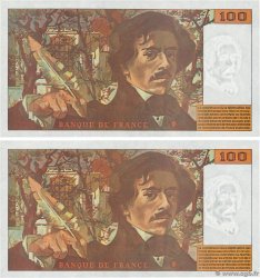 100 Francs DELACROIX 442-1 & 442-2 Consécutifs FRANCE 1994 F.69ter.01c pr.NEUF