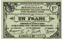 1 Franc FRANCE régionalisme et divers Girey-Blamont, Xures 1916 JP.54-016