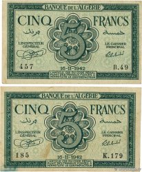 5 Francs Lot ALGÉRIE  1942 P.091