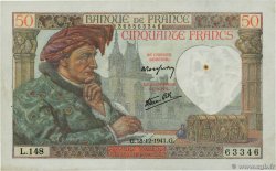 50 Francs JACQUES CŒUR FRANCE 1941 F.19.17 TTB