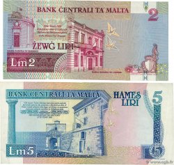 2 et 5 Liri Lot MALTE 1989 P.42 et P.45a TB+