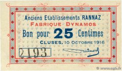 25 Centimes FRANCE regionalism and miscellaneous Cluses 1916 JP.74-21 AU