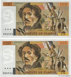 100 Francs DELACROIX modifié Consécutifs FRANCE  1984 F.69.08a