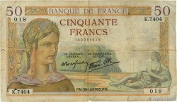 50 Francs CÉRÈS modifié FRANCE 1937 F.18.06