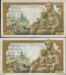 1000 Francs DÉESSE DÉMÉTER Lot FRANCE 1943 F.40.21