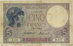 5 Francs FEMME CASQUÉE FRANCE  1918 F.03.02
