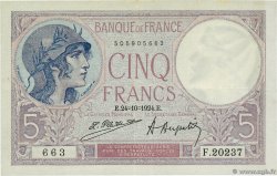 5 Francs FEMME CASQUÉE FRANCE 1924 F.03.08 TTB