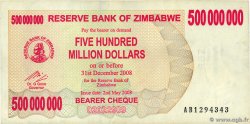 500 Millions Dollars ZIMBABWE  2008 P.60 VF