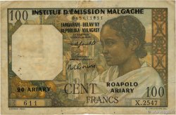 100 Francs - 20 Ariary MADAGASCAR  1961 P.052 TB