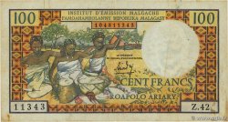 100 Francs - 20 Ariary MADAGASCAR  1966 P.057a TB