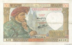 50 Francs JACQUES CŒUR FRANCE  1941 F.19.12 TTB+