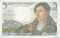 5 Francs BERGER FRANKREICH  1943 F.05.02