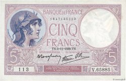 5 Francs FEMME CASQUÉE modifié FRANCE  1939 F.04.14 XF