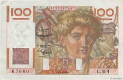 100 Francs JEUNE PAYSAN FRANCE  1953 F.28.36 XF