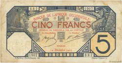 5 Francs DAKAR FRENCH WEST AFRICA Dakar 1922 P.05Bb S to SS
