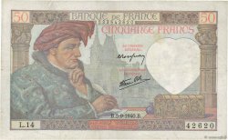 50 Francs JACQUES CŒUR FRANCE  1940 F.19.02 pr.TTB