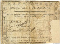 40 Sous FRANCE regionalism and miscellaneous Soissons 1791 Kc.02.197 VG