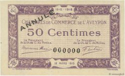 50 Centimes Annulé FRANCE regionalismo y varios Rodez et Millau 1915 JP.108.03