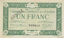 1 Franc Annulé FRANCE regionalismo y varios Rodez et Millau 1915 JP.108.07